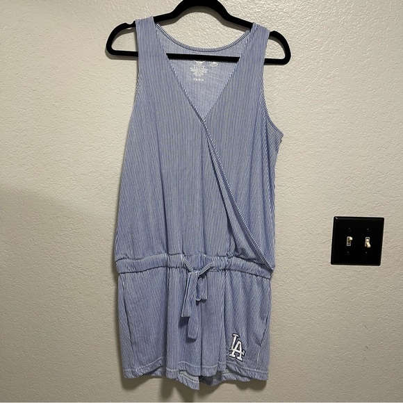 MLB Los Angeles Dodgers Blue & White Pin Striped Sleeveless Romper LARGE - Picture 1 of 6